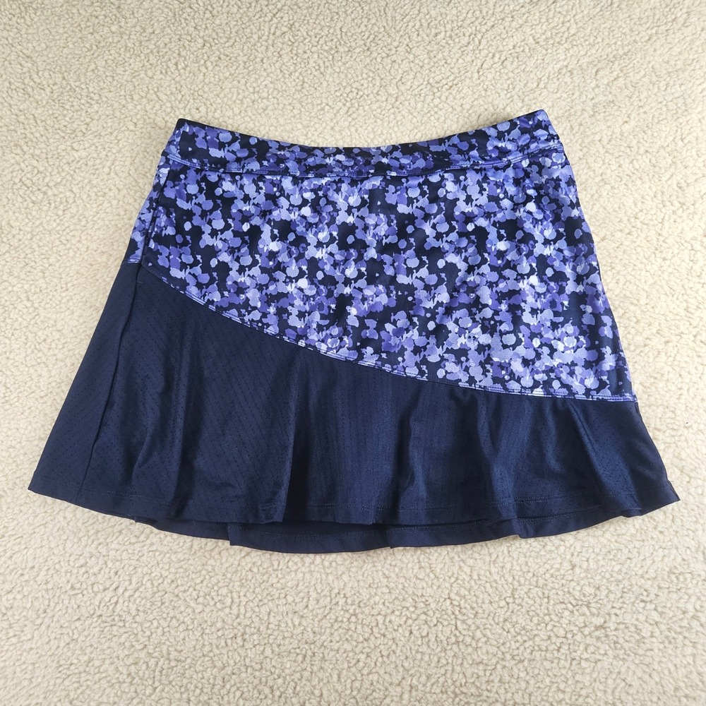 PGA Tour Skort Womens Large Navy Purple Floral Mesh Hem Golf Tennis Athletic